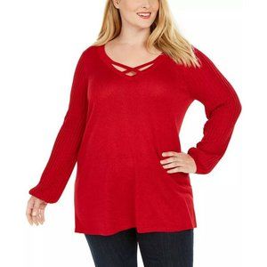 Crisscross Neck Sweater Plus Size JM Collection